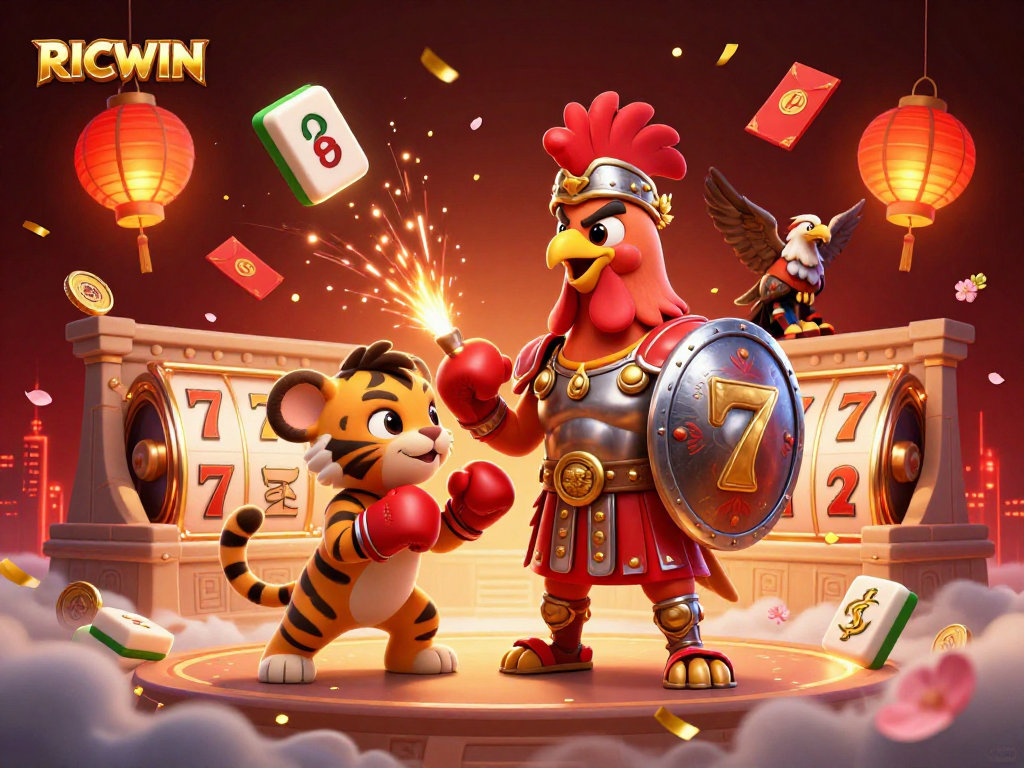 Experience RICWIN in a vibrant 3D casino scene with dynamic characters and game elements.