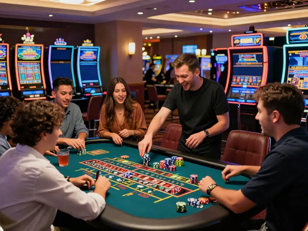 Exciting casino atmosphere showcasing players enjoying games, emphasizing action at casinos not on GamStop UK.