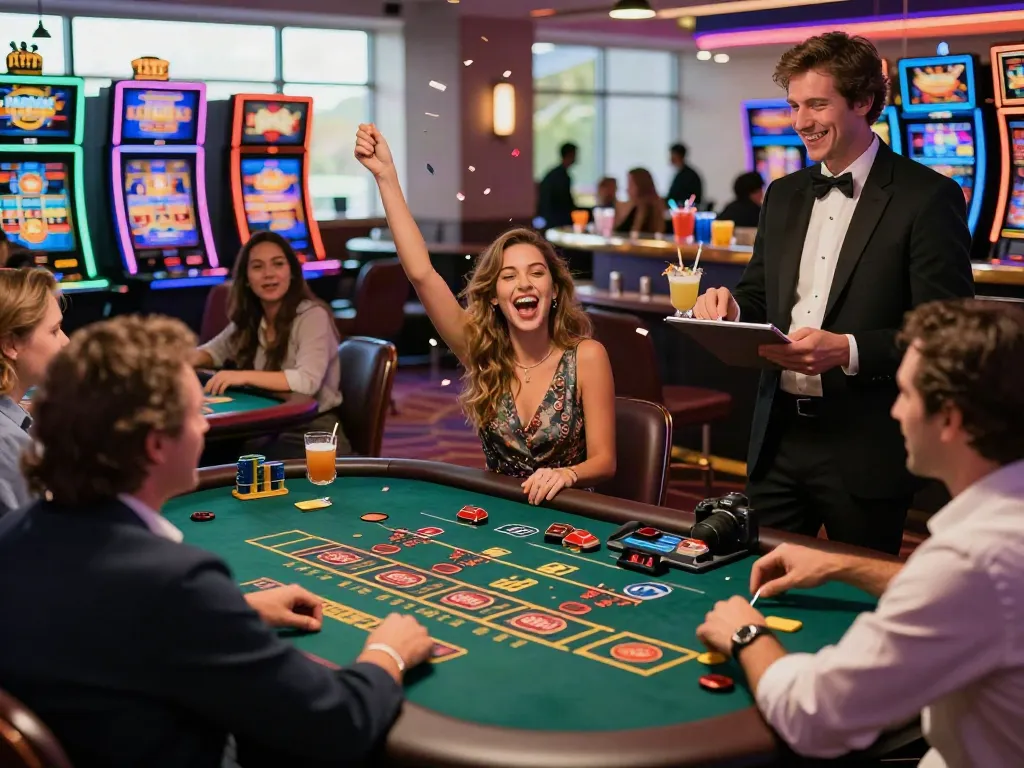 Casino not on gamstop uk scene with diverse players enjoying different games in vibrant atmosphere.