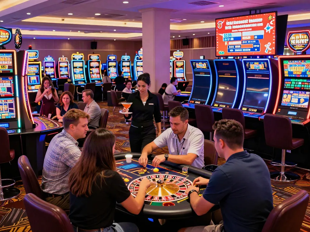 Exciting casino not on gamstop uk scene with players at various games.