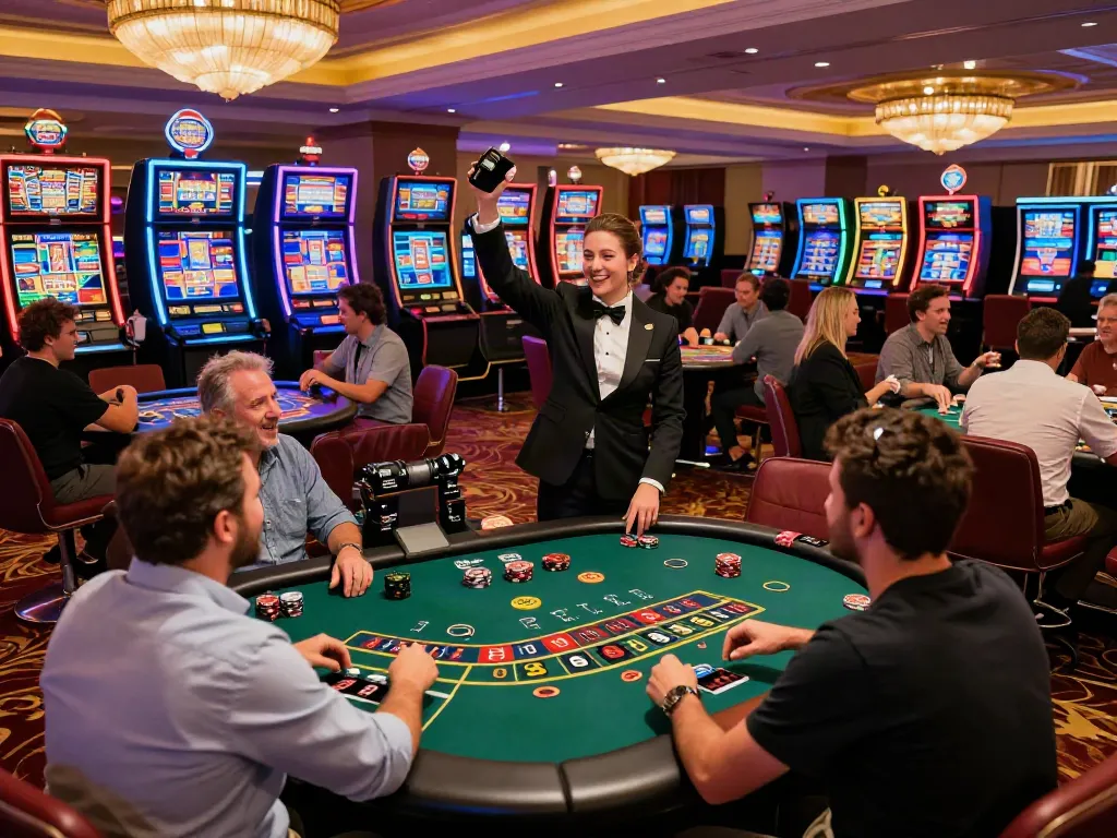 Exciting gameplay at a casino not on Gamstop UK with diverse players interacting at tables.