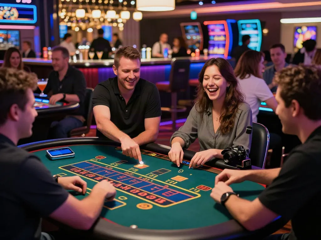 Exciting casino scene showing players engaged at tables, emphasizing casino not on gamstop uk.