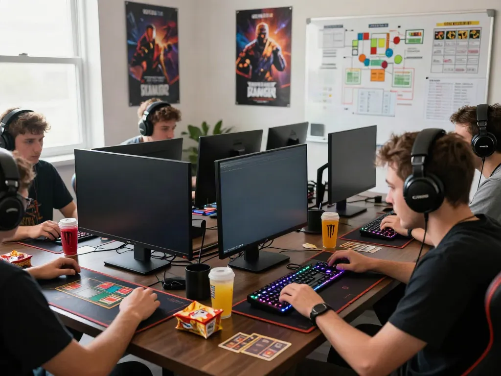 Friends enjoying online card games at http://11bet-app.net/ in a vibrant gaming setup.
