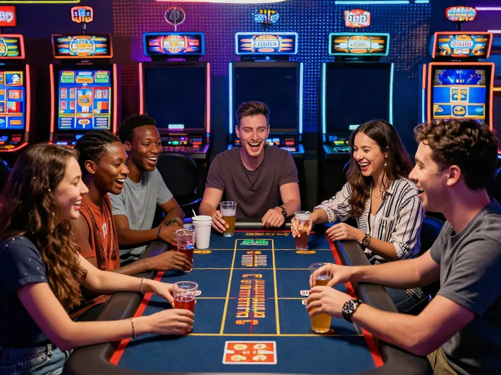 Friends enjoying a virtual gaming experience at casinos not on Gamstop UK.