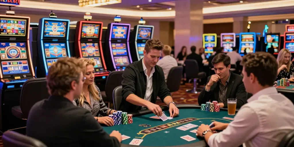 Players enjoying casino not on gamstop uk gaming experience with vibrant atmosphere and modern decor.