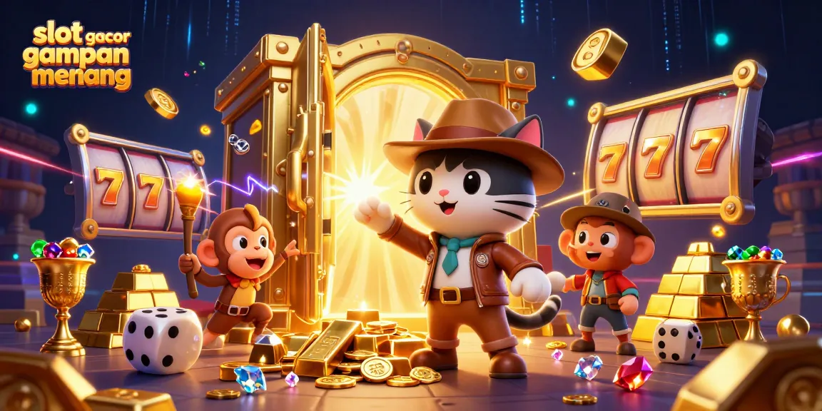 Experience the excitement of slot gacor gampang menang with vibrant characters discovering treasures, spinning reels, and glowing jackpots.