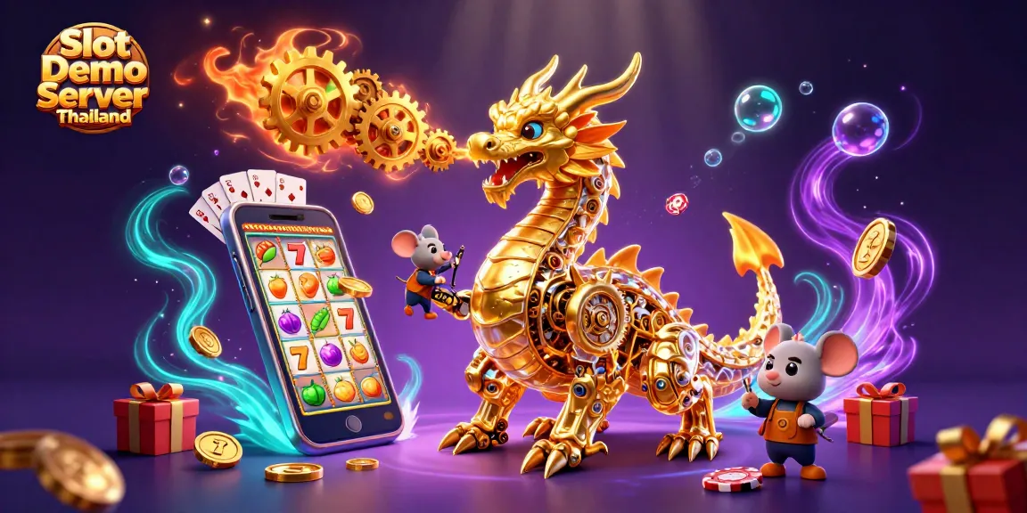 Engage with Slot Demo Server Thailand revealing colorful slot games and dynamic casino elements.