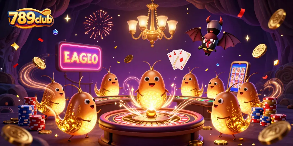 Win big at 789club with glowing glowworms lighting a lively casino scene filled with slot and card games.