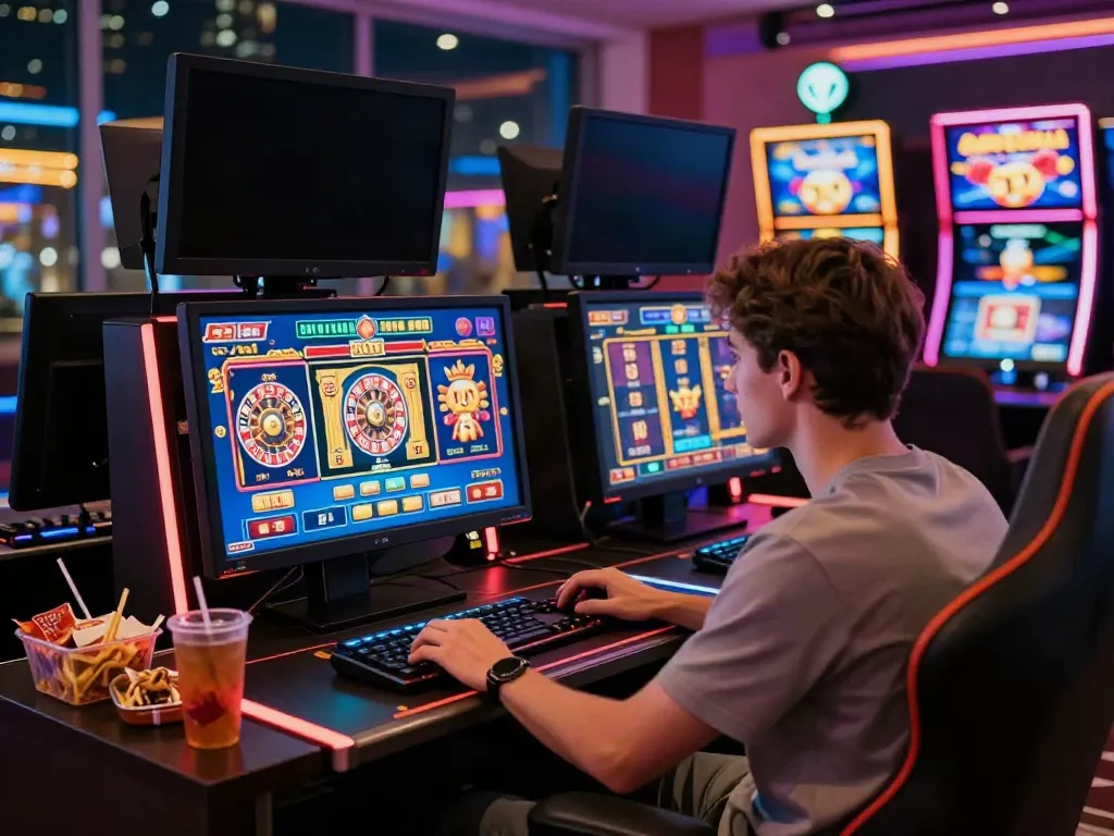 Player enjoying gaming experience at a casino not on Gamstop UK with vibrant visuals and modern setup.