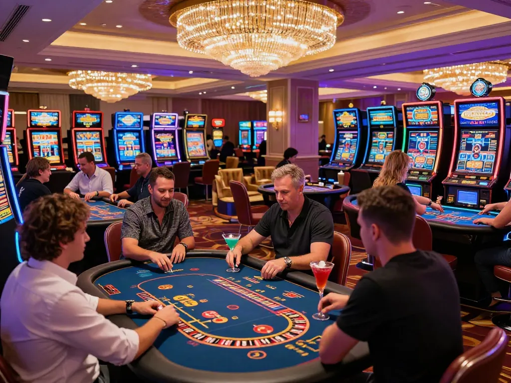 Casino not on Gamstop UK with lively gaming tables and bright atmosphere.