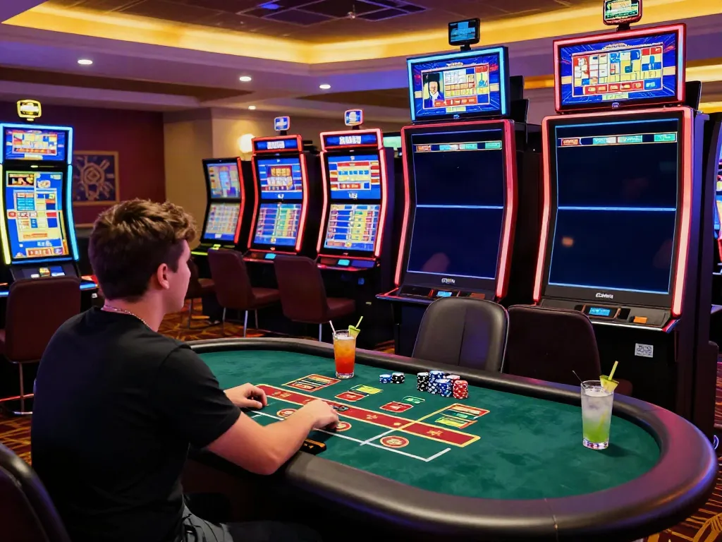 Exciting casino scene featuring a player engaging at a table in a vibrant environment not on gamstop uk.