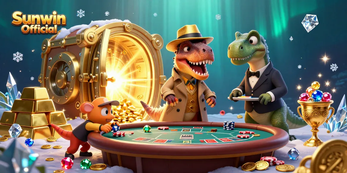 Experience the thrill of gaming at Sunwin Official with a dynamic casino scene featuring a velociraptor.