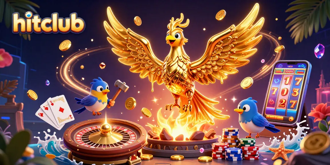 Playing the hitclub casino with a dynamic 3D phoenix, golden coins, and vibrant game elements.