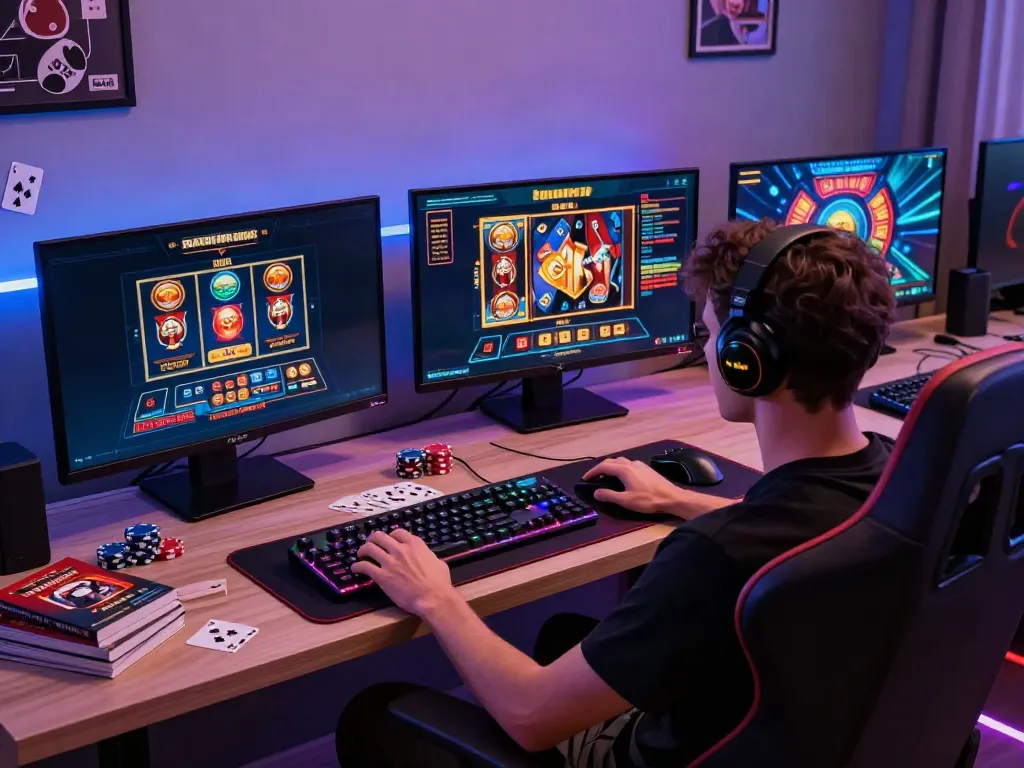 Individual engaging with casino not on gamstop uk games in a modern gaming space.