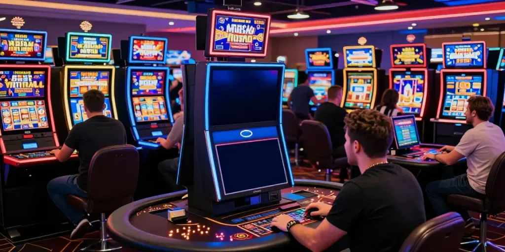 Exciting scene at a casino not on GamStop UK, showcasing players enjoying various games and vibrant atmosphere.