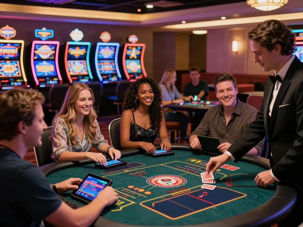 Players enjoying exciting games at a casino not on GamStop UK, vibrant atmosphere and engaging environment.
